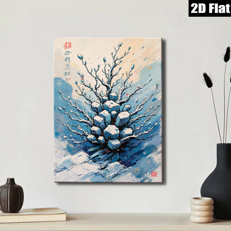 2D flat 1pc blossoming winter tree wall art canvas prints for living room bedroom office decor farmhouse style gallery wrapped modern minimalist aesthetic