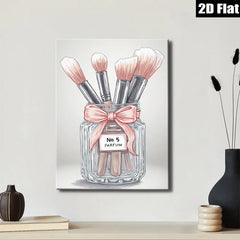 2D flat 1pc blush brushes in glass jar bathroom wall art decor farmhouse style living room bedroom modern minimalist canvas prints