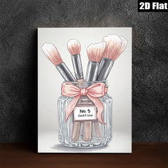2D flat 1pc blush brushes in glass jar bathroom wall art decor farmhouse style living room bedroom modern minimalist canvas prints
