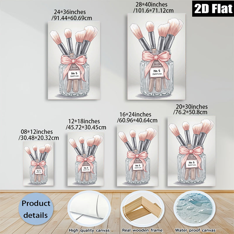 2D flat 1pc blush brushes in glass jar bathroom wall art decor farmhouse style living room bedroom modern minimalist canvas prints
