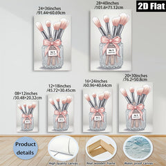 2D flat 1pc blush brushes in glass jar bathroom wall art decor farmhouse style living room bedroom modern minimalist canvas prints
