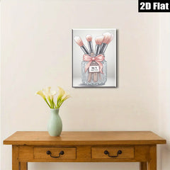 2D flat 1pc blush brushes in glass jar bathroom wall art decor farmhouse style living room bedroom modern minimalist canvas prints