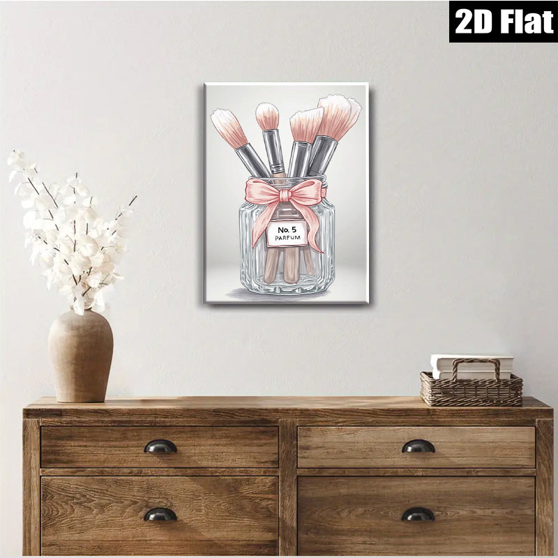 2D flat 1pc blush brushes in glass jar bathroom wall art decor farmhouse style living room bedroom modern minimalist canvas prints