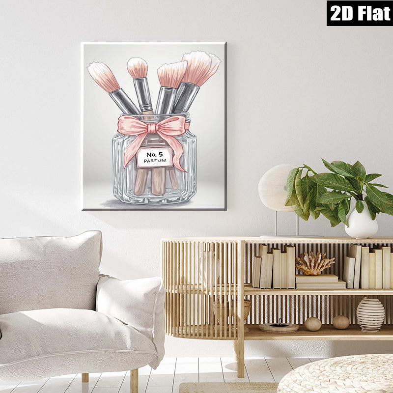 2D flat 1pc blush brushes in glass jar bathroom wall art decor farmhouse style living room bedroom modern minimalist canvas prints