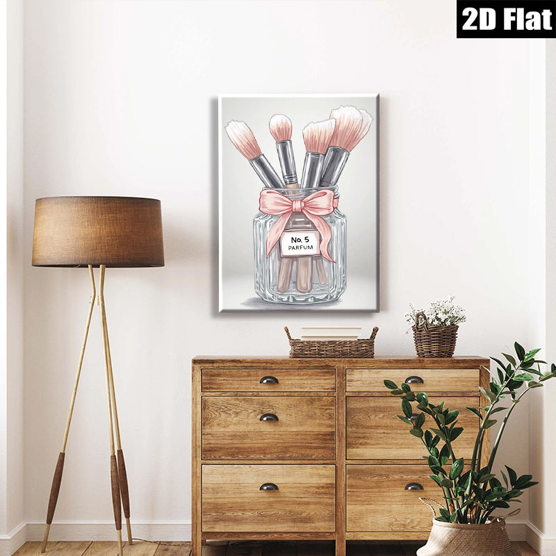 2D flat 1pc blush brushes in glass jar bathroom wall art decor farmhouse style living room bedroom modern minimalist canvas prints