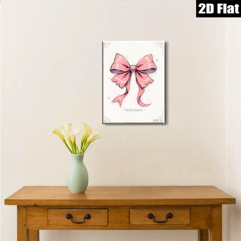 2D flat 1pc blush pink bowknot wall art canvas print bedroom living room modern farmhouse decor gallery wrapped ready to hang