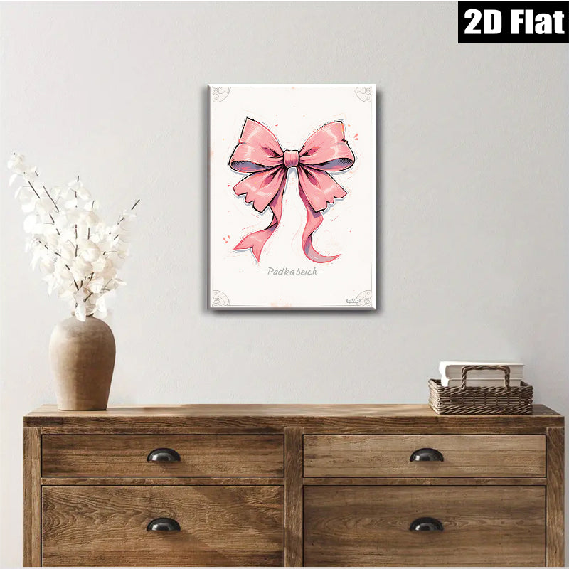 2D flat 1pc blush pink bowknot wall art canvas print bedroom living room modern farmhouse decor gallery wrapped ready to hang