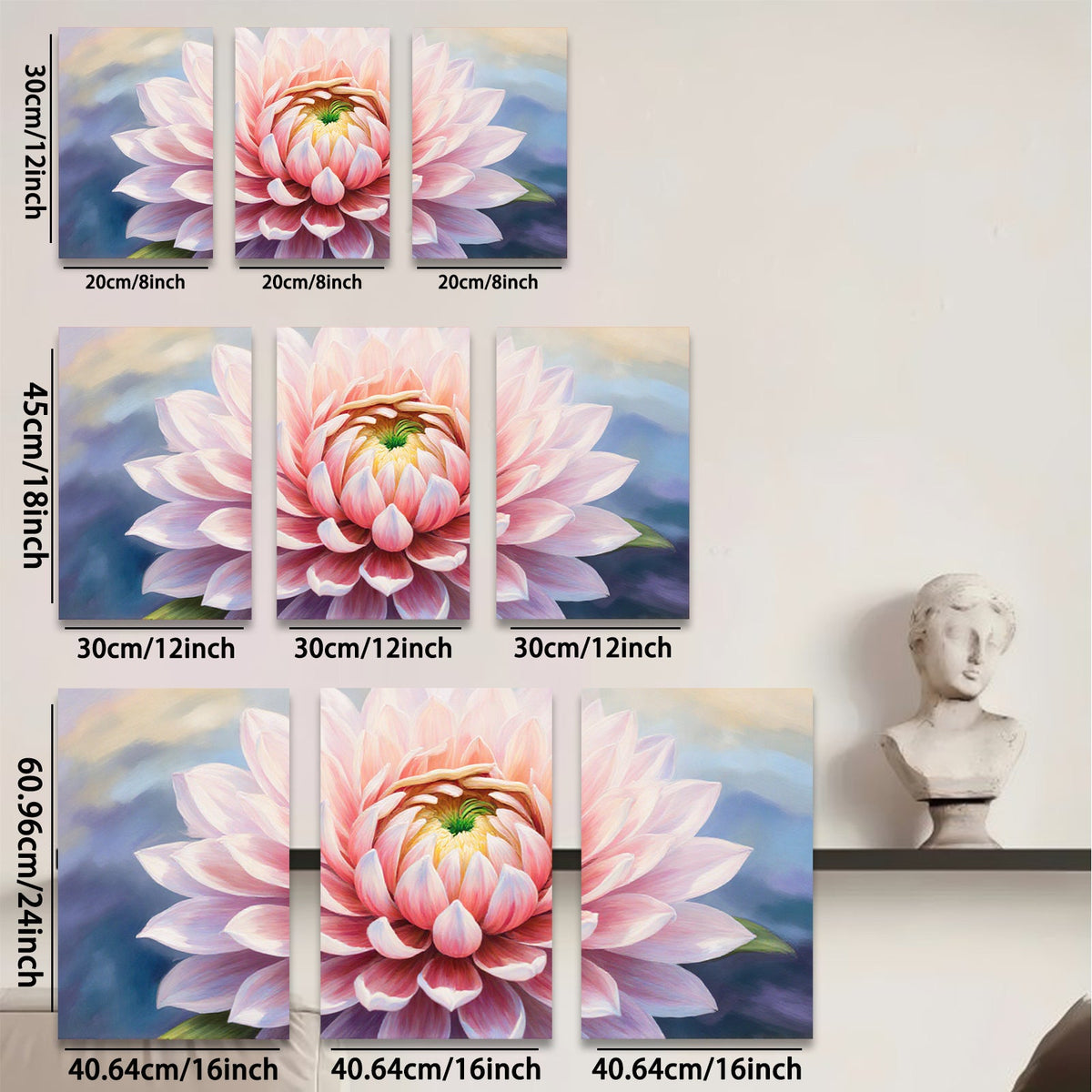 2D flat 1pc blush pink dahlia bloom floral wall art for living room bedroom home decor farmhouse style gallery wrapped canvas prints modern aesthetic