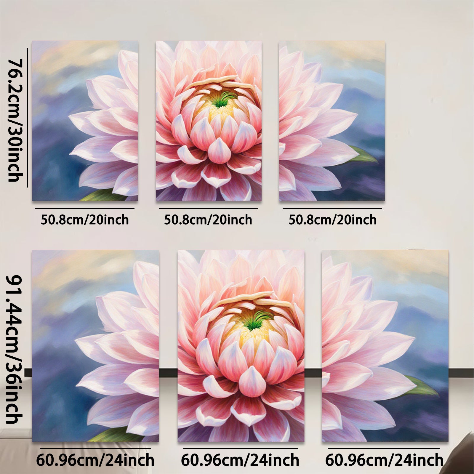 2D flat 1pc blush pink dahlia bloom floral wall art for living room bedroom home decor farmhouse style gallery wrapped canvas prints modern aesthetic