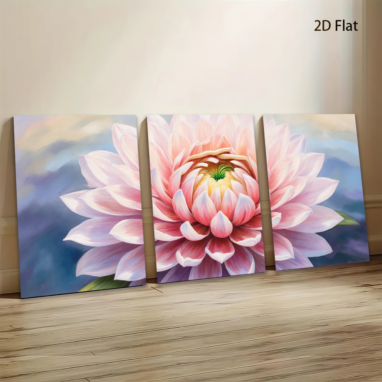 2D flat 1pc blush pink dahlia bloom floral wall art for living room bedroom home decor farmhouse style gallery wrapped canvas prints modern aesthetic