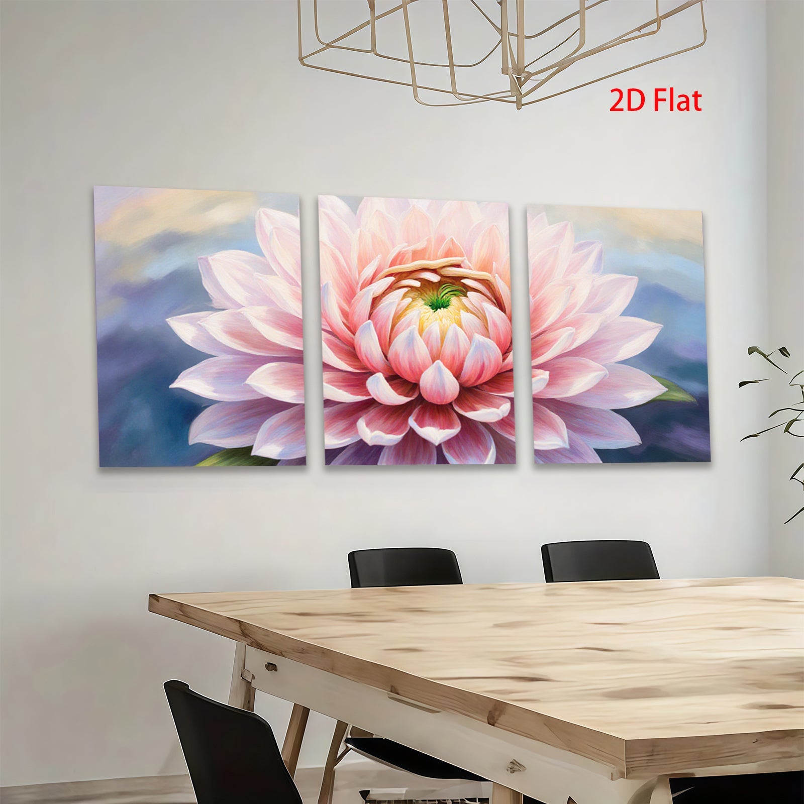 2D flat 1pc blush pink dahlia bloom floral wall art for living room bedroom home decor farmhouse style gallery wrapped canvas prints modern aesthetic