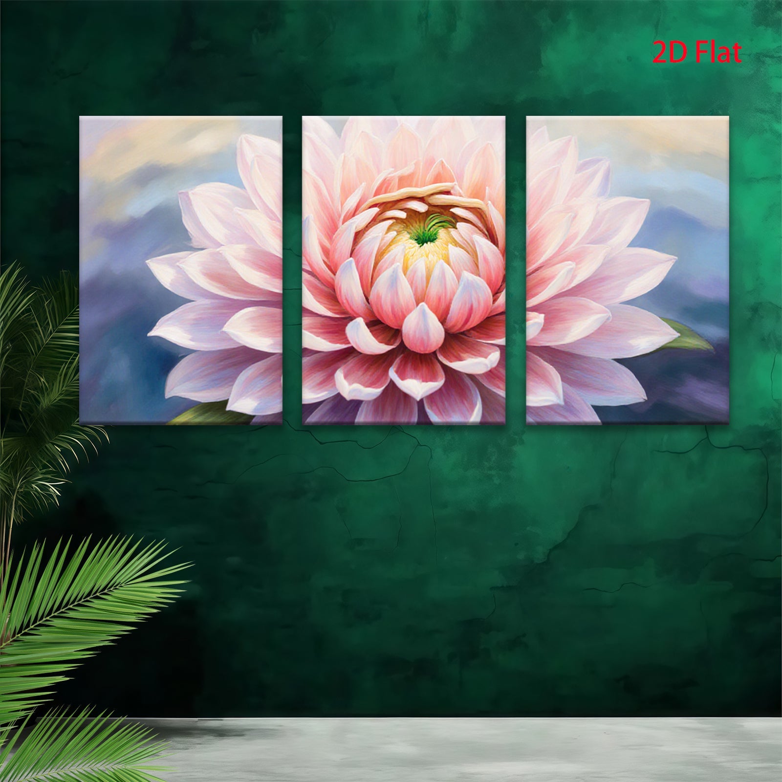 2D flat 1pc blush pink dahlia bloom floral wall art for living room bedroom home decor farmhouse style gallery wrapped canvas prints modern aesthetic