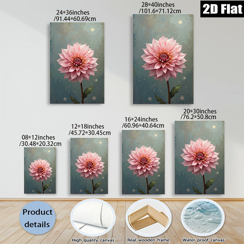 2D flat 1pc blush pink dahlia botanical wall art for living room bedroom home decor farmhouse style gallery wrapped canvas prints modern floral artwork