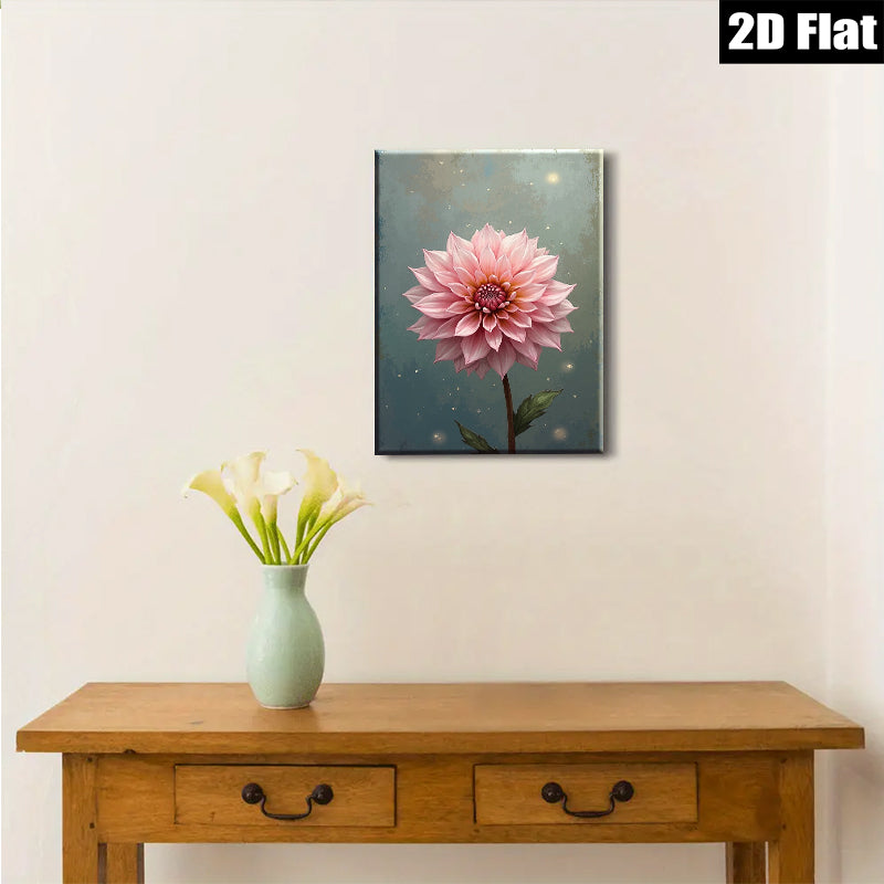 2D flat 1pc blush pink dahlia botanical wall art for living room bedroom home decor farmhouse style gallery wrapped canvas prints modern floral artwork