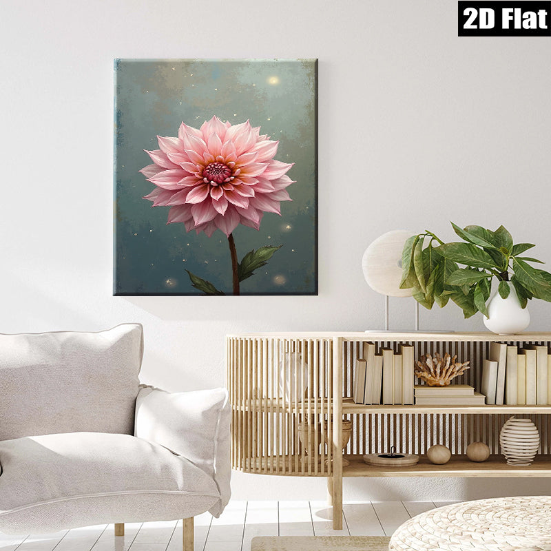 2D flat 1pc blush pink dahlia botanical wall art for living room bedroom home decor farmhouse style gallery wrapped canvas prints modern floral artwork