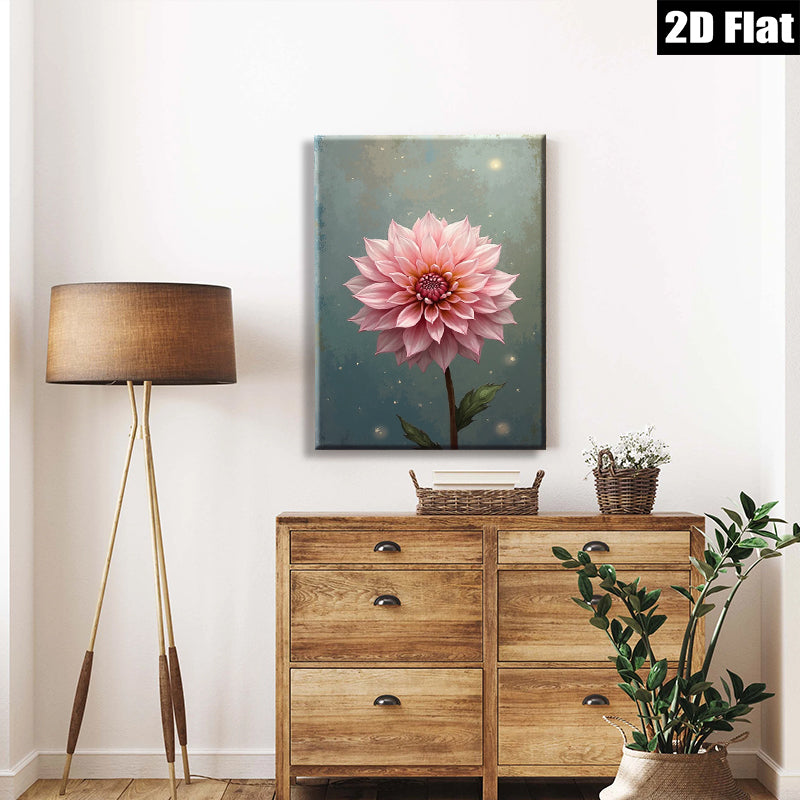 2D flat 1pc blush pink dahlia botanical wall art for living room bedroom home decor farmhouse style gallery wrapped canvas prints modern floral artwork