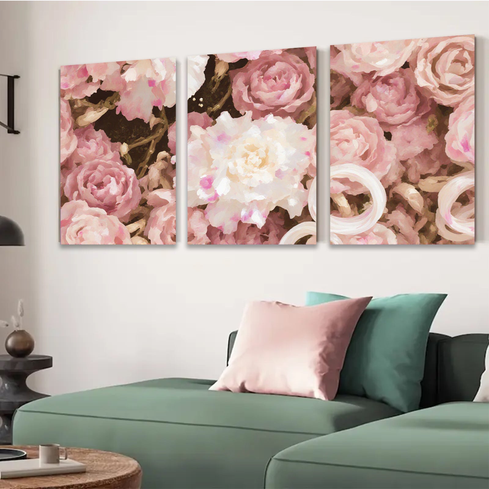 2D flat 1pc blush pink floral bouquet painting for living room bedroom gallery wall decor farmhouse style canvas prints modern botanical art