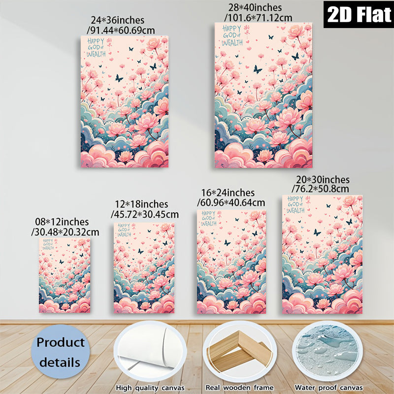2D flat 1pc blush pink floral canvas wall art botanical garden decor bedroom living room farmhouse style modern minimalist gallery wrapped prints