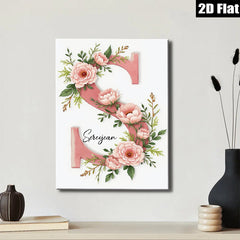 2D flat 1pc blush pink floral initial letter wall art canvas prints for bedroom living room home decor farmhouse style modern minimalist aesthetic gallery wrapped