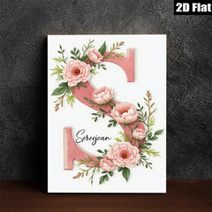2D flat 1pc blush pink floral initial letter wall art canvas prints for bedroom living room home decor farmhouse style modern minimalist aesthetic gallery wrapped