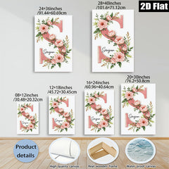 2D flat 1pc blush pink floral initial letter wall art canvas prints for bedroom living room home decor farmhouse style modern minimalist aesthetic gallery wrapped