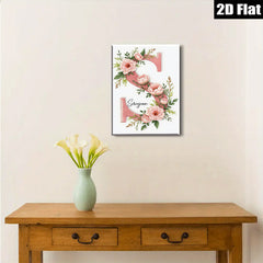 2D flat 1pc blush pink floral initial letter wall art canvas prints for bedroom living room home decor farmhouse style modern minimalist aesthetic gallery wrapped