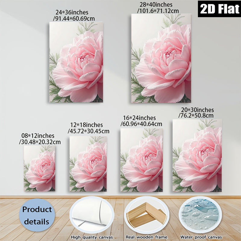2D flat 1pc blush pink peony floral wall art canvas prints for living room bedroom home decor farmhouse style modern minimalist gallery wrapped