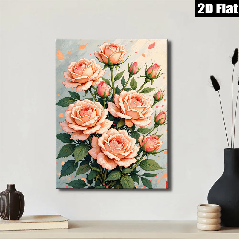 2D flat 1pc blush pink roses botanical wall art floral home decor bedroom living room farmhouse style gallery wrapped canvas print modern minimalist