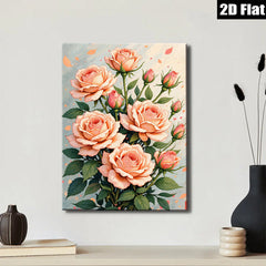 2D flat 1pc blush pink roses botanical wall art floral home decor bedroom living room farmhouse style gallery wrapped canvas print modern minimalist