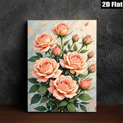 2D flat 1pc blush pink roses botanical wall art floral home decor bedroom living room farmhouse style gallery wrapped canvas print modern minimalist