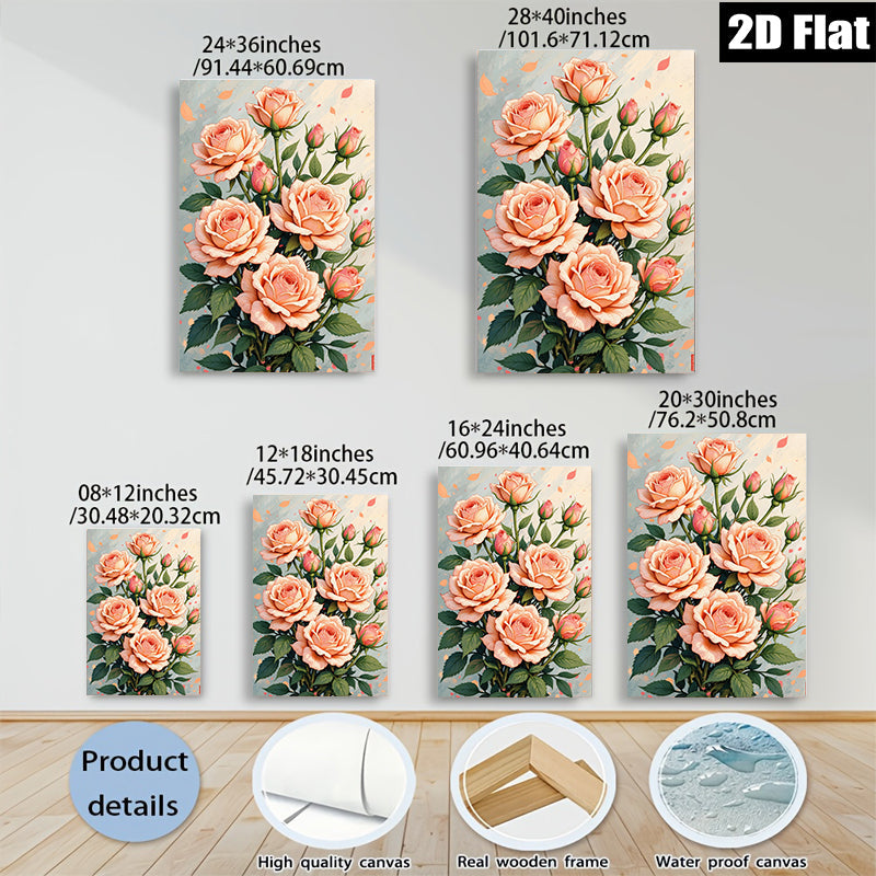 2D flat 1pc blush pink roses botanical wall art floral home decor bedroom living room farmhouse style gallery wrapped canvas print modern minimalist
