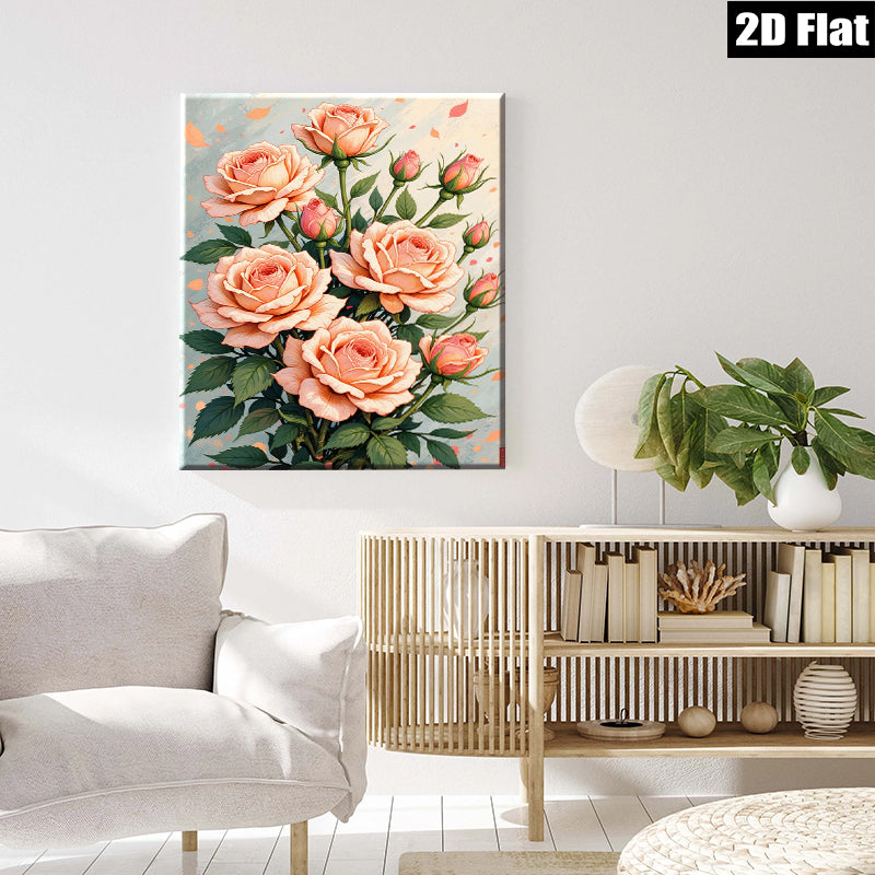 2D flat 1pc blush pink roses botanical wall art floral home decor bedroom living room farmhouse style gallery wrapped canvas print modern minimalist