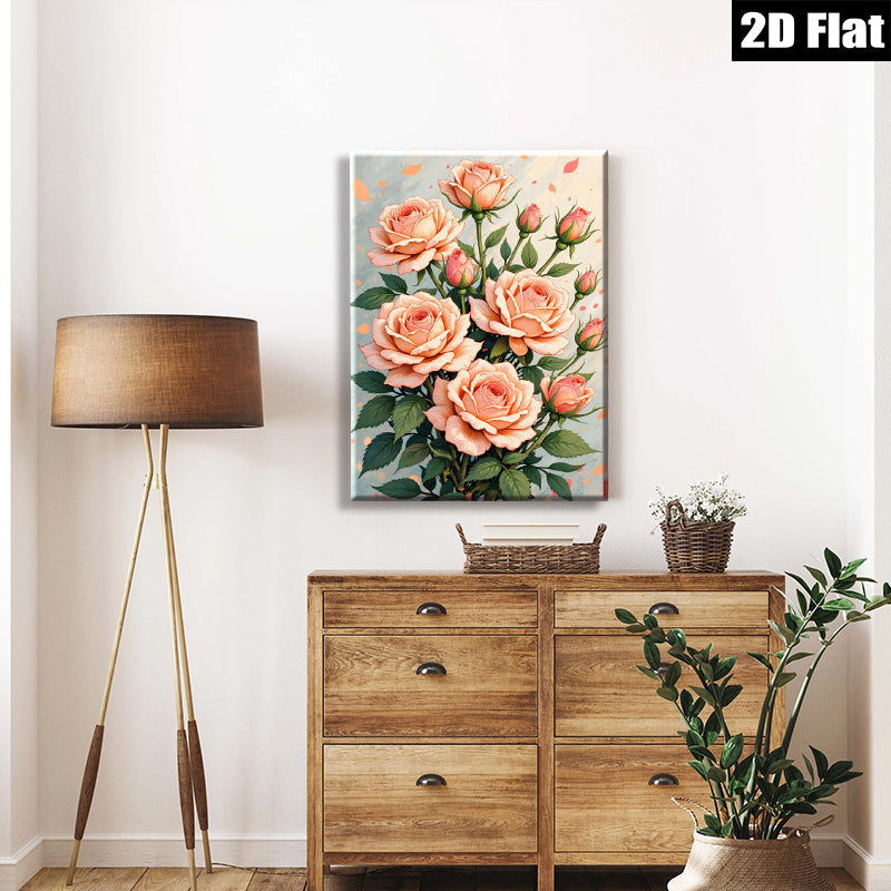 2D flat 1pc blush pink roses botanical wall art floral home decor bedroom living room farmhouse style gallery wrapped canvas print modern minimalist