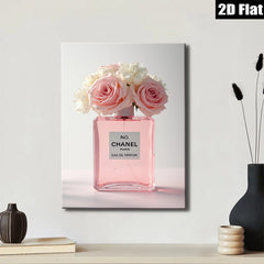 2D flat 1pc blush pink roses perfume bottle floral wall art bedroom living room decor gallery wrapped canvas prints modern farmhouse style