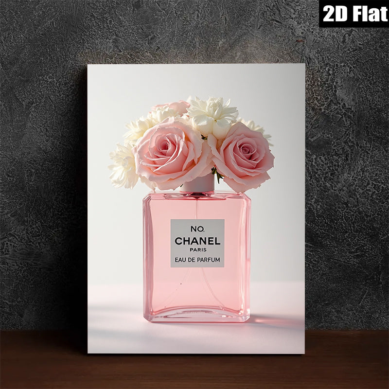 2D flat 1pc blush pink roses perfume bottle floral wall art bedroom living room decor gallery wrapped canvas prints modern farmhouse style