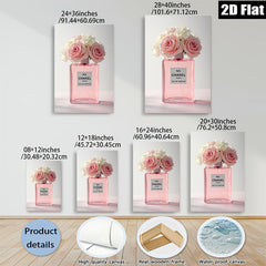 2D flat 1pc blush pink roses perfume bottle floral wall art bedroom living room decor gallery wrapped canvas prints modern farmhouse style