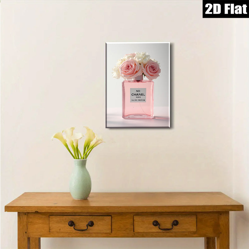 2D flat 1pc blush pink roses perfume bottle floral wall art bedroom living room decor gallery wrapped canvas prints modern farmhouse style