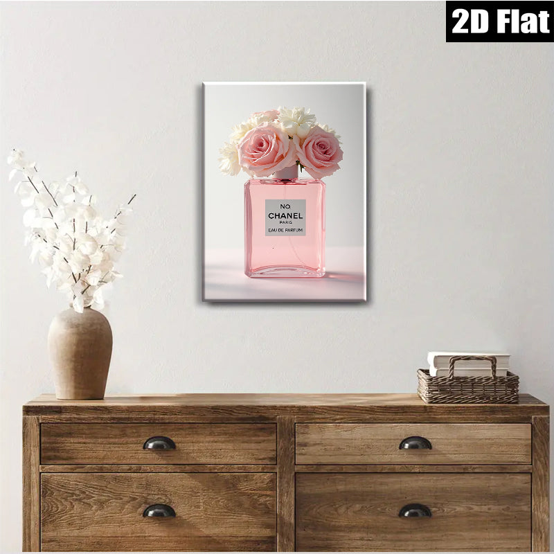 2D flat 1pc blush pink roses perfume bottle floral wall art bedroom living room decor gallery wrapped canvas prints modern farmhouse style