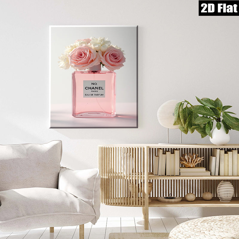 2D flat 1pc blush pink roses perfume bottle floral wall art bedroom living room decor gallery wrapped canvas prints modern farmhouse style