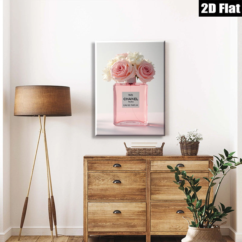 2D flat 1pc blush pink roses perfume bottle floral wall art bedroom living room decor gallery wrapped canvas prints modern farmhouse style