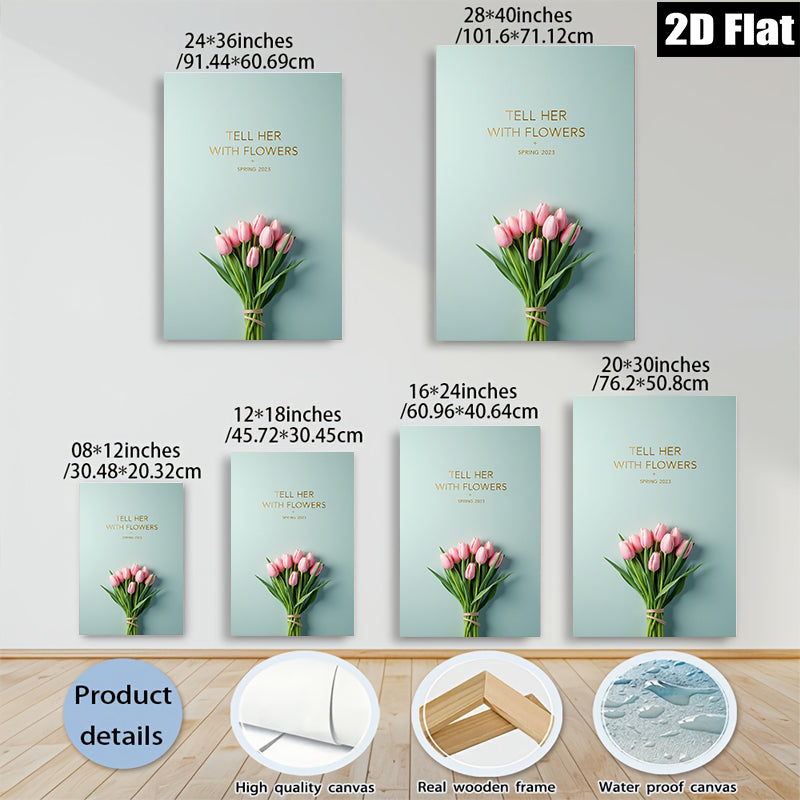 2D flat 1pc blush pink tulips botanical wall art modern farmhouse living room bedroom decor gallery wrapped canvas prints cozy home vibes