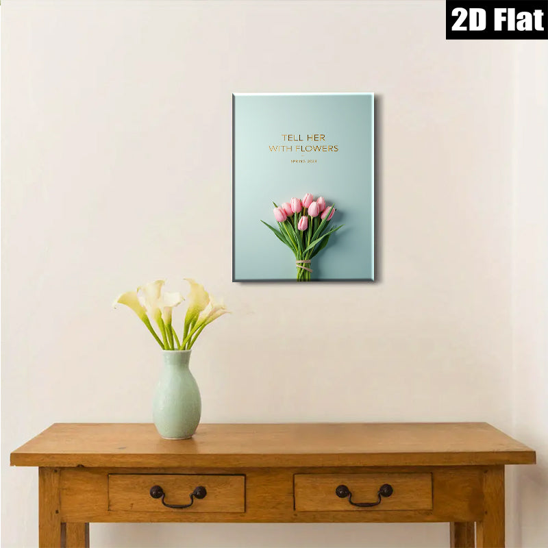 2D flat 1pc blush pink tulips botanical wall art modern farmhouse living room bedroom decor gallery wrapped canvas prints cozy home vibes