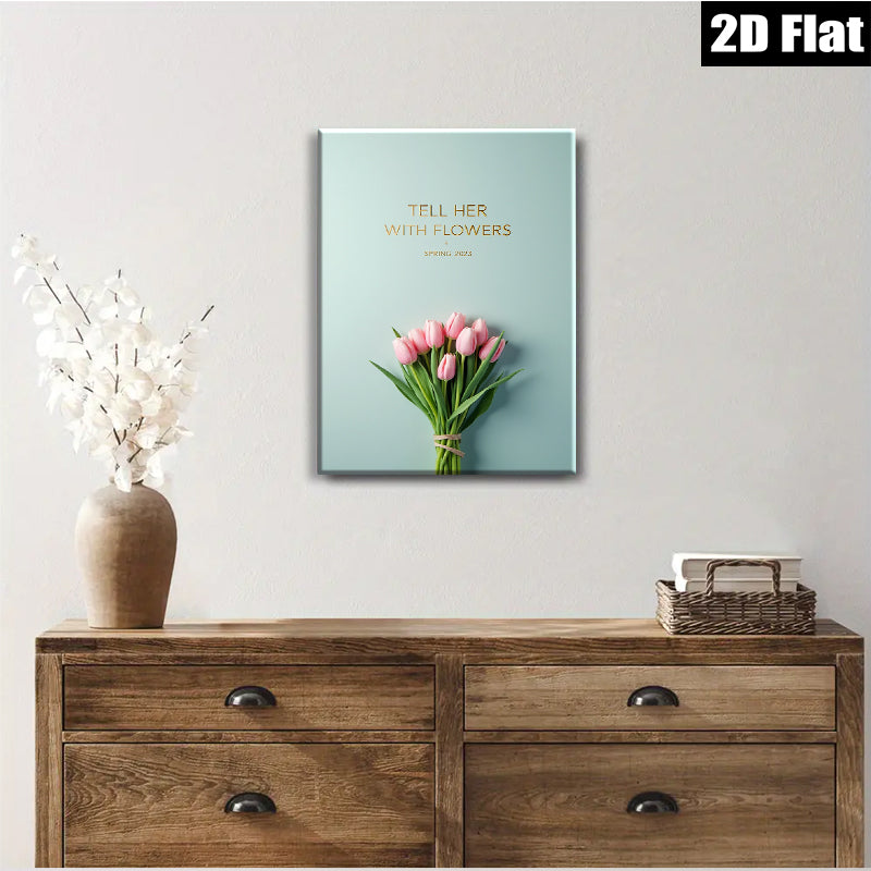 2D flat 1pc blush pink tulips botanical wall art modern farmhouse living room bedroom decor gallery wrapped canvas prints cozy home vibes