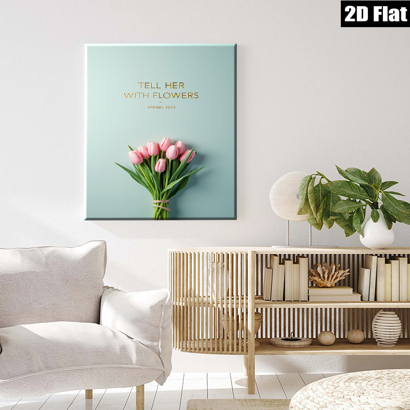 2D flat 1pc blush pink tulips botanical wall art modern farmhouse living room bedroom decor gallery wrapped canvas prints cozy home vibes