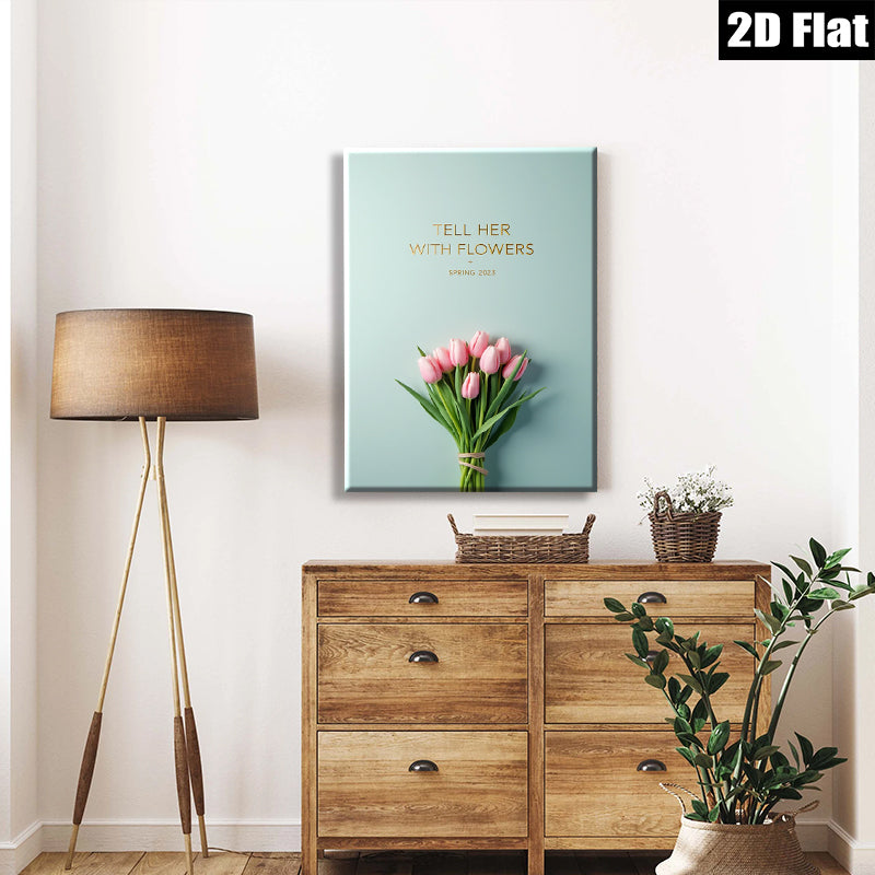 2D flat 1pc blush pink tulips botanical wall art modern farmhouse living room bedroom decor gallery wrapped canvas prints cozy home vibes