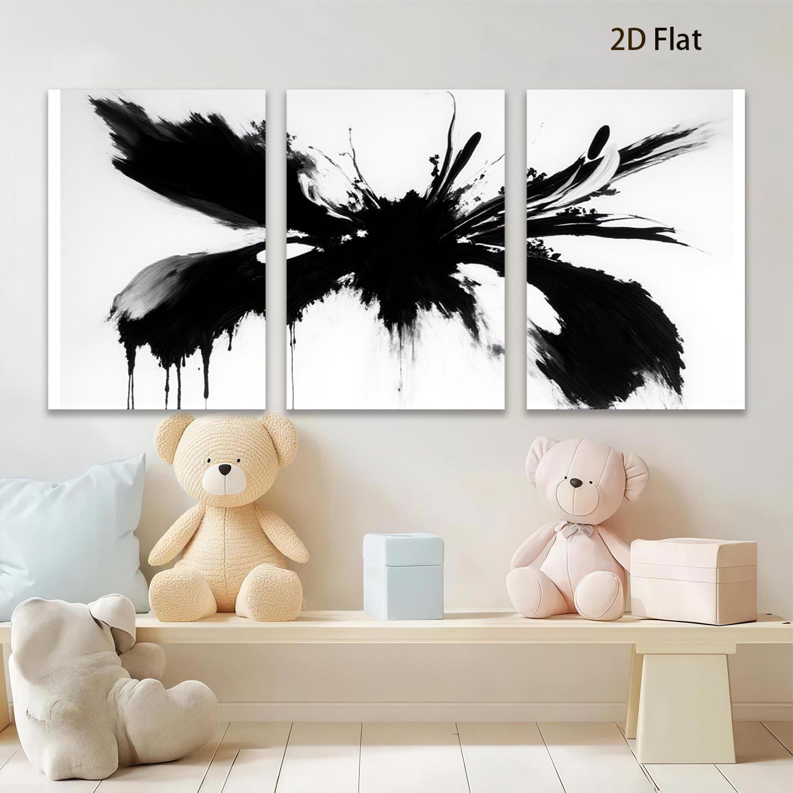 2D flat 1pc bold abstract ink splash wall art modern minimalist farmhouse living room bedroom decor gallery wrapped canvas prints ready to hang oversized