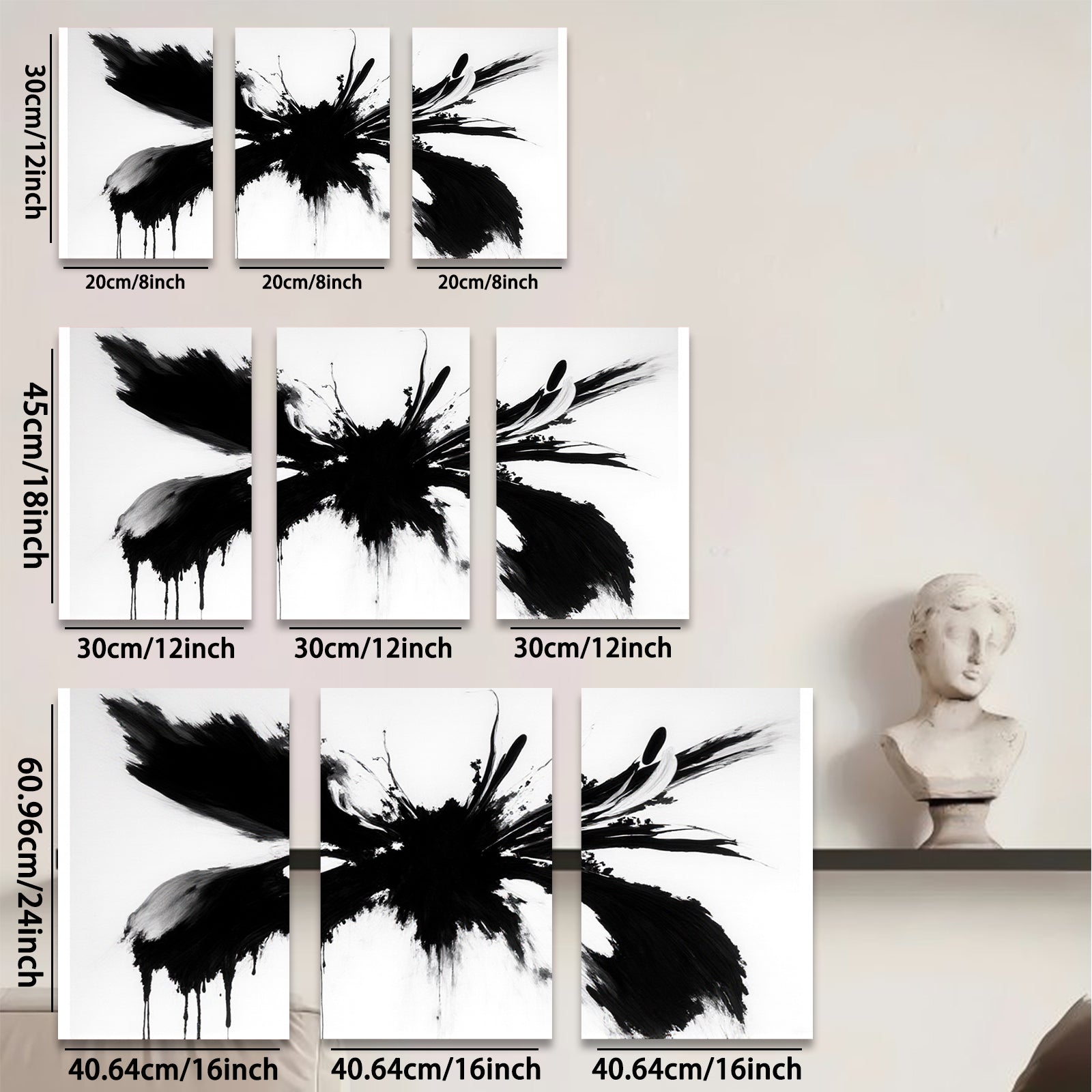 2D flat 1pc bold abstract ink splash wall art modern minimalist farmhouse living room bedroom decor gallery wrapped canvas prints ready to hang oversized