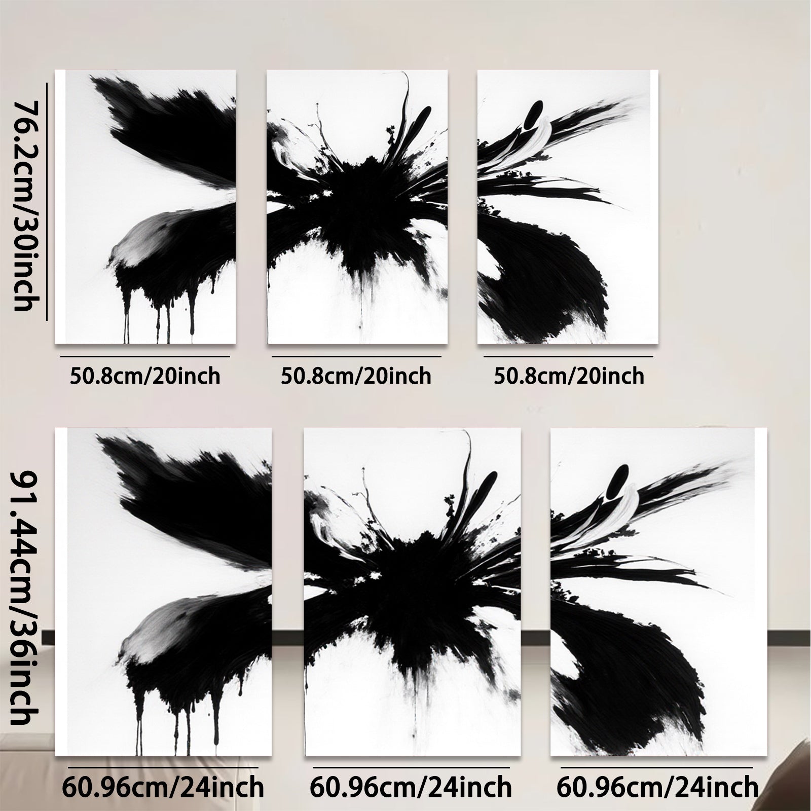 2D flat 1pc bold abstract ink splash wall art modern minimalist farmhouse living room bedroom decor gallery wrapped canvas prints ready to hang oversized