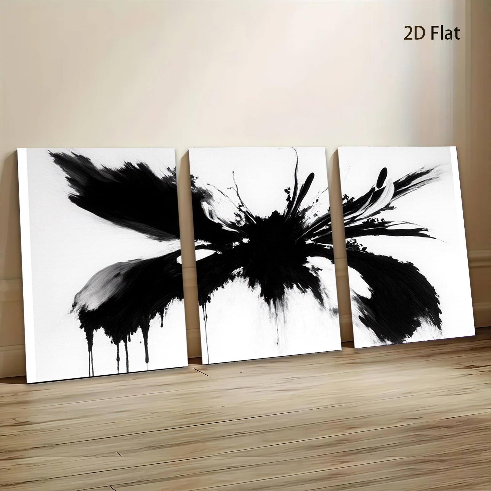 2D flat 1pc bold abstract ink splash wall art modern minimalist farmhouse living room bedroom decor gallery wrapped canvas prints ready to hang oversized