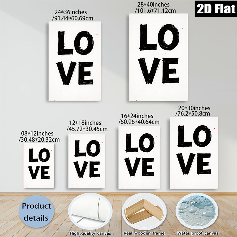 2D flat 1pc bold black LOVE typography wall art for bedroom living room gallery wrapped canvas modern farmhouse style inspirational decor trending now